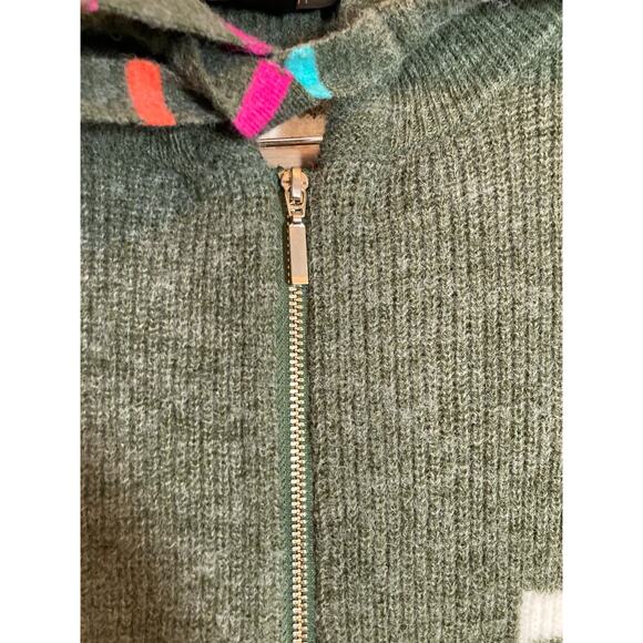 Renuar Sweater Womens Large Full Zip Front Olive Green Striped Collared Stretch - Picture 13 of 13